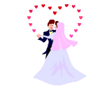Animated wedding cake couple dancing with hearts