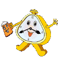 Animated clock waving a beer