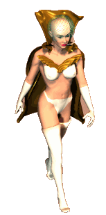 Clip art animation of woman in white bikini and stockings walking 