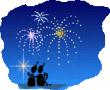 Animated romantic couple emoticon with fireworks