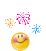 Animated happy face emoticon with fireworks