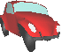 Red Volkswagen Bug creeping along walking on its tires trying to sneak up on somebody quietly