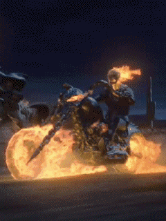 Flaming animated ghost rider on motorcycle