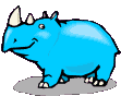 Animated blue rhinoceros bobbing head to music