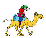 Brown camel walking with rider clip art image
