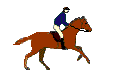Blue animated rider on brown horse