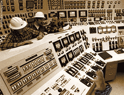 Animation of a groundhog at the controls of a nuclear power plant 