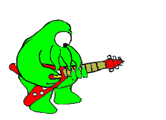 green alien playing guitar