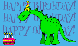 Dinosaur blows out candles on birthday cake then relights them with it's breath
