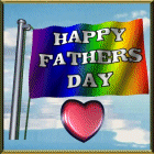 Three layer animation with Happy Father's Day on waving flag over rippling water with spinning heart
