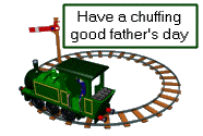Animated toy train in a circle with message "Have a chuffing good Father's Day"