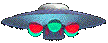 Hovering animated flying saucer with red and green spinning lights