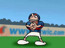 Cartoon clip art animation of a football player having a hard time holding the ball