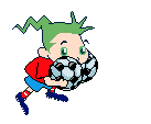 Little girl running along picking up soccer balls under her chin