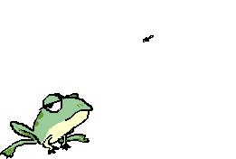 Animated frog catching flying bug in the air with tongue