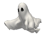 Ghost floating in the air wearing a white sheet so you can see it 