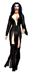 Animated clip art of a woman in black slinky dress walking