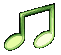 Green animated music note pulsing and throbbing to the music