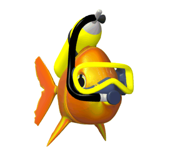 Moving animated fish swimming with scuba tank and mask