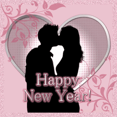 Animated Happy New Year Kiss in front of heart