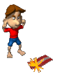 Clip art animation of a boy celebrating an event by lighting firecrackers
