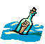 Animated message in a bottle bobbing on the water