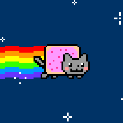 Somewhat famous Nyan cat flying along in space with it's Pop Tart body and rainbow trail