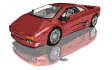 Animated flashy red sports car rolling along on a shiny surface
