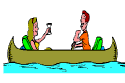 Animation of romantic couple in canoe having a glass of wine