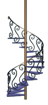 Animated spinning wrought iron spiral staircase