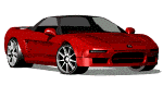 Animated moving recessed headlights on slick red sports car