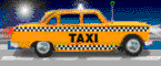 Animated taxi cab driving on the highway