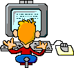 Animated cartoon man typing on computer keyboard