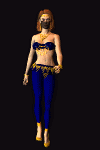 Moving animated girl in blue pants bikini top walking