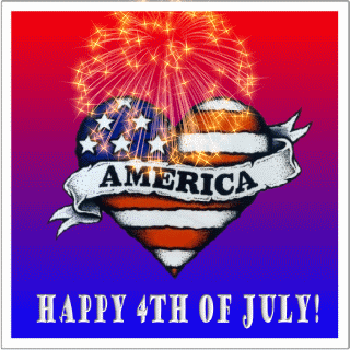 4th of July heart with stars and stripes with fireworks animated gif