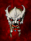 Devilish skull creature with horns and flashing eyes