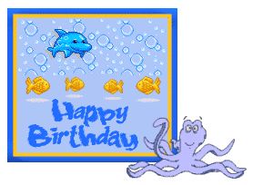 Animated Happy Birthday banner with sea creatures