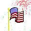 Animated fireworks behind flag