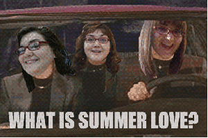 Gif animation of Three girls  with glasses  bobbing their heads in a car listening to music on the radio