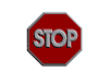 3D gif animation with the word stop floating out in front of stop sign then back again