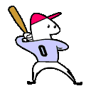 Artsy clip art animation of a baseball player holding a bat wiggling his hips a little while waiting for the pitcher to throw the ball