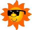 Bright orange happy sun wearing sunglasses
