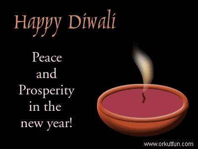 Animated Diwali banner says "Happy Diwali, Peace and Prosperity in the New Year! 