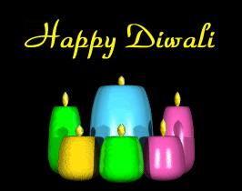 Six colored candles for Happy Diwali clip art animation
