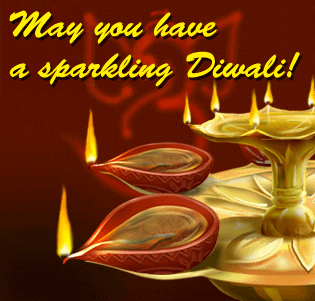 Banner animation with candles says "May You Have a Sparkling Diwali"