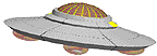 Moving UFO clip art hovering in a wavering spin