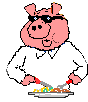 Animated picture of pig chef dressed in kitchen whites