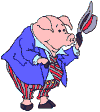 Well dressed pig in a suit tips his hat