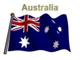 Australia flag flapping on flag pole with word "Australia" spinning over animation