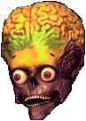 Animated clip art of Martian head with a pulsing brain and eyes 